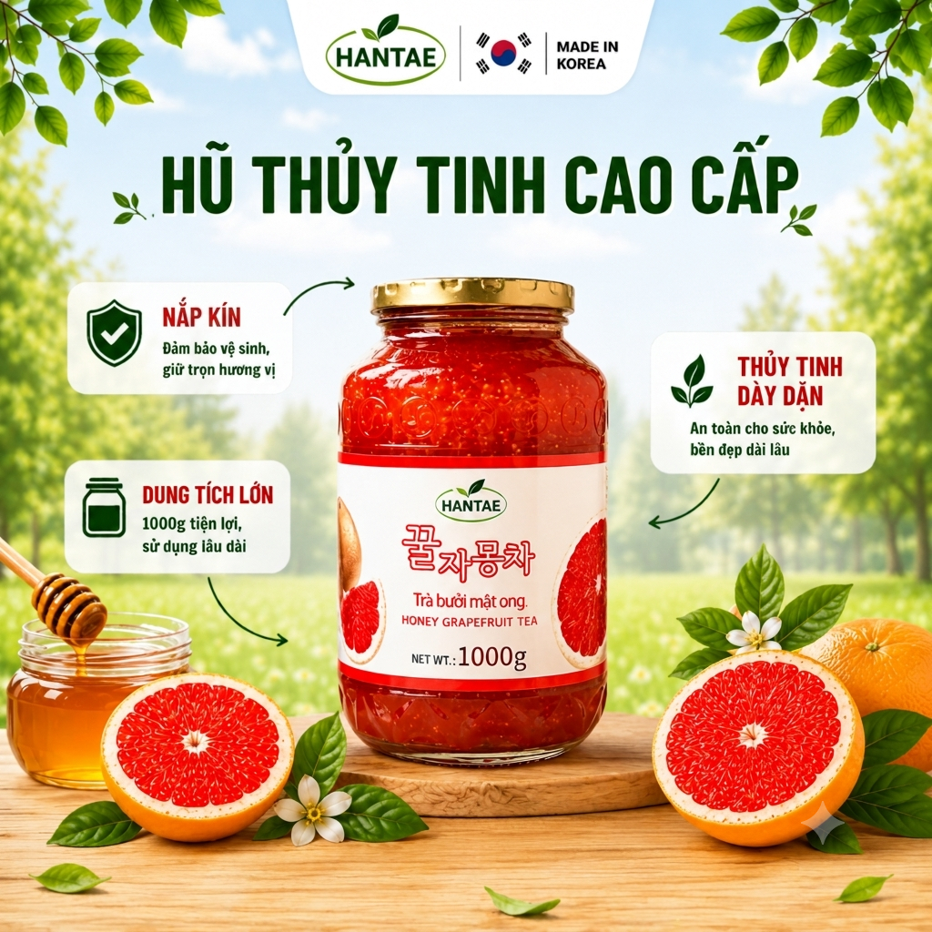 (Vị nhẫn đắng )Combo 2 Trà (Mứt) Bưởi Mật Ong Hàn Quốc Hantae