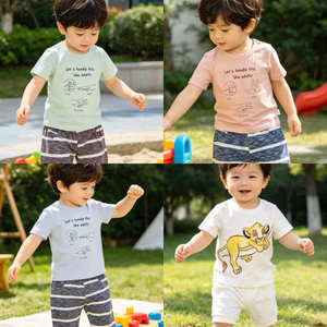 Bộ Quần Áo Bé Trai Bé Gái Cộc Tay Cotton Mềm Mịn In Hình Dễ Thương Size 0-4 Tuổi (2-15kg) E0434 C1765 C7434