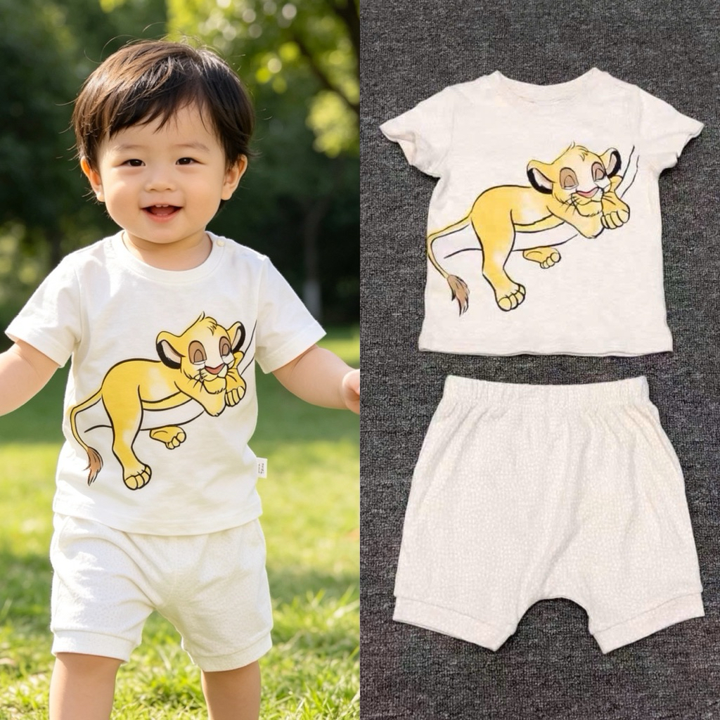Bộ Quần Áo Bé Trai Bé Gái Cộc Tay Cotton Mềm Mịn In Hình Dễ Thương Size 0-4 Tuổi (2-15kg) E0434 C1765 C7434