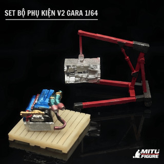 SET Phụ Kiện Gara Mô Hình Xe 1/64 V2 - Combo Cầu Nâng Máy, Động Cơ R34, Pallet Gỗ Diorama Garage Miniature MITU Figure