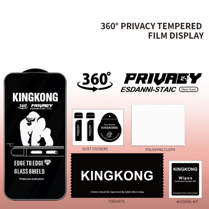 Kính Cường Lực Chống Nhìn Trộm 360 Độ KINGKONG K12, Cường Lực Cao Cấp Cho Iphone 11 12 13 14 15 16 17 Pro Plus Promax