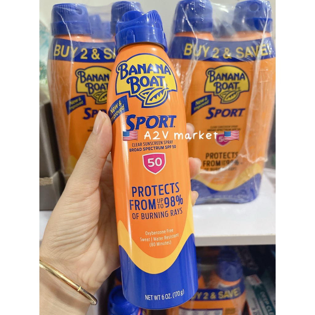 [HÀNG MỸ] Xịt Chống Nắng Banana Boat Sport SPF 50+ (170g) - Bảo vệ da mạnh mẽ, kháng nước tốt