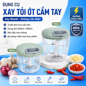 Dụng Cụ Xay Thực Phẩm Cầm Tay Mini 500ml/900ml, Máy Xay Tỏi Ớt Hành Rau Củ 3 Lưỡi Inox