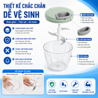 Dụng Cụ Xay Thực Phẩm Cầm Tay Mini 500ml/900ml, Máy Xay Tỏi Ớt Hành Rau Củ 3 Lưỡi Inox