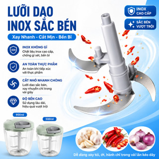 Dụng Cụ Xay Thực Phẩm Cầm Tay Mini 500ml/900ml, Máy Xay Tỏi Ớt Hành Rau Củ 3 Lưỡi Inox