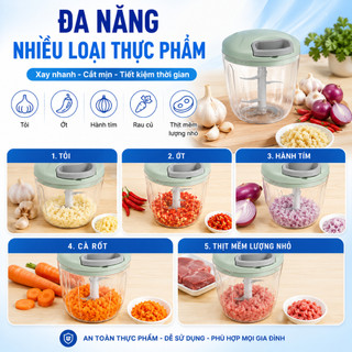 Dụng Cụ Xay Thực Phẩm Cầm Tay Mini 500ml/900ml, Máy Xay Tỏi Ớt Hành Rau Củ 3 Lưỡi Inox