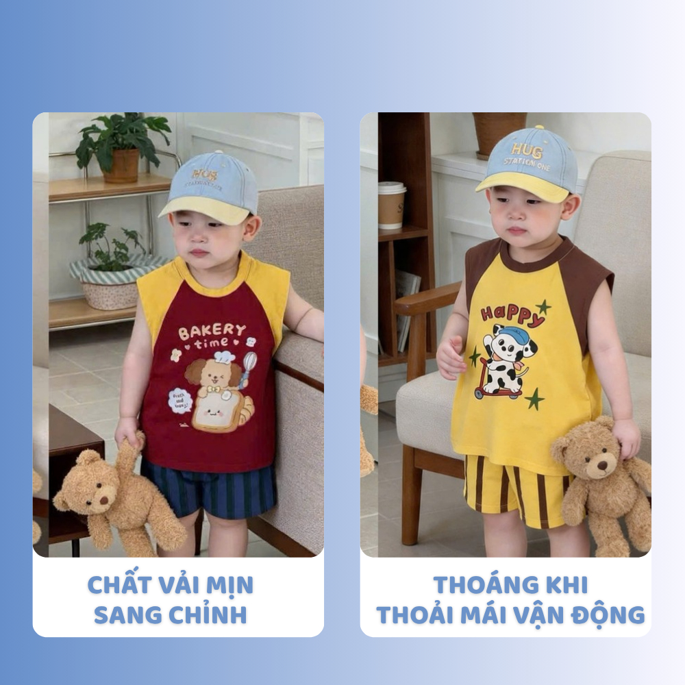 [À ƠI SHOP] D77- set 2 bộ ba lỗ chó vẫy tay happy - a100.390