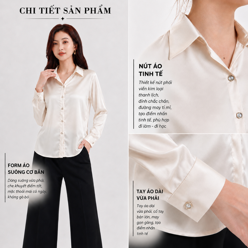 Áo Sơ Mi GUMAC Form Suông Tay Dài Chất Lụa Ánh Nhung Mềm Mại Sang Trọng LAG07001