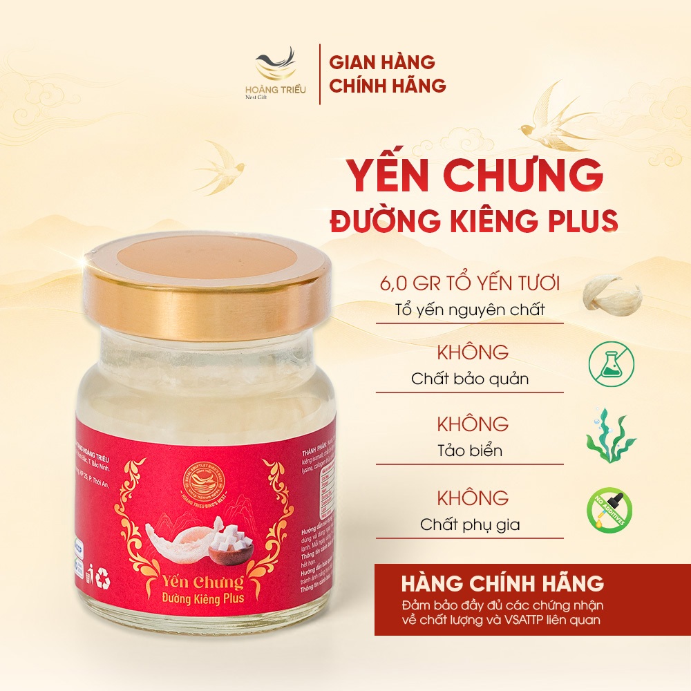Yến Chưng Đường Kiêng Plus 6000mg - Yến chưng sẵn cao cấp hũ 70ml - Hoàng Triều Bird's Nest