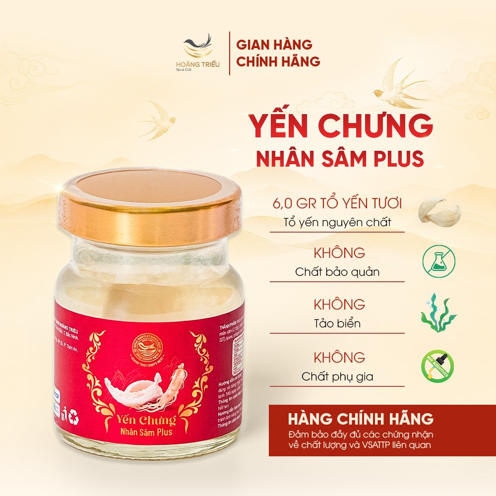 Yến Chưng Nhân Sâm Plus 6000mg - Yến chưng sẵn cao cấp hũ 70ml - Hoàng Triều Bird's Nest