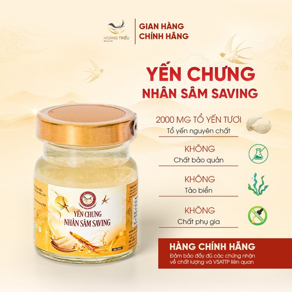 Yến Chưng Nhân Sâm Saving 2000mg - Yến chưng sẵn cao cấp hũ 70ml - Hoàng Triều Bird's Nest