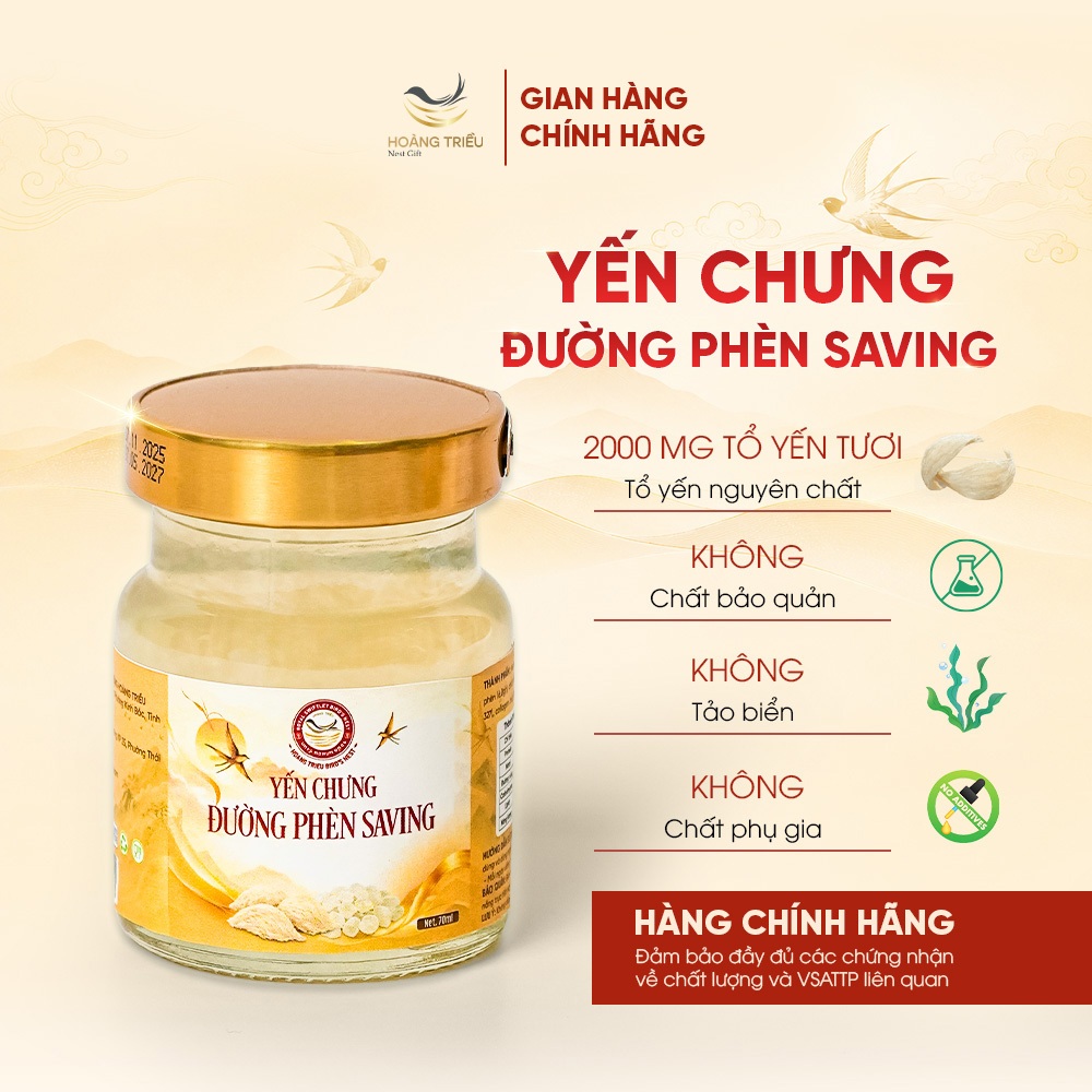 Yến Chưng Đường Phèn Saving 2000mg - Yến chưng sẵn cao cấp hũ 70ml - Hoàng Triều Bird's Nest