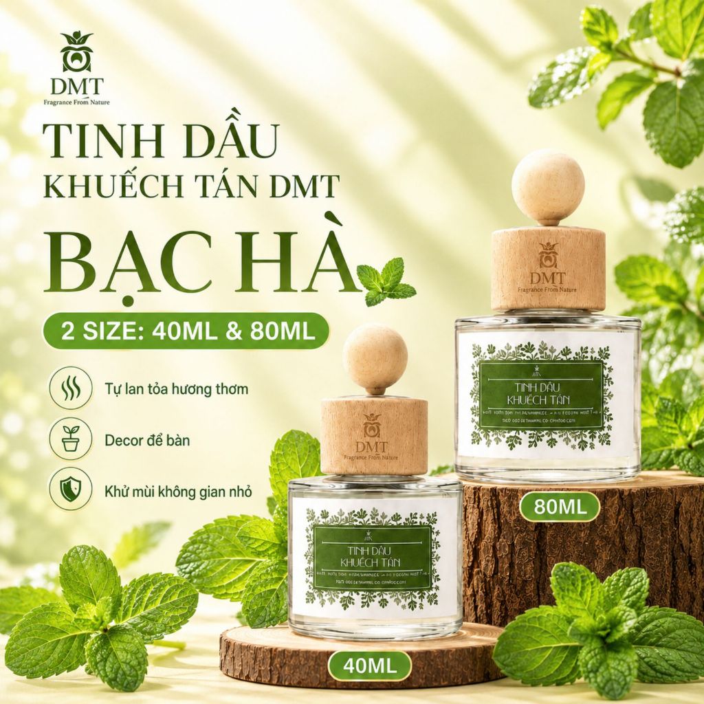 Tinh dầu khuếch tán 40ml - 80ml DMT, Tinh dầu khuếch tán thơm phòng kèm que gỗ, Khuếch tán tự nhiên