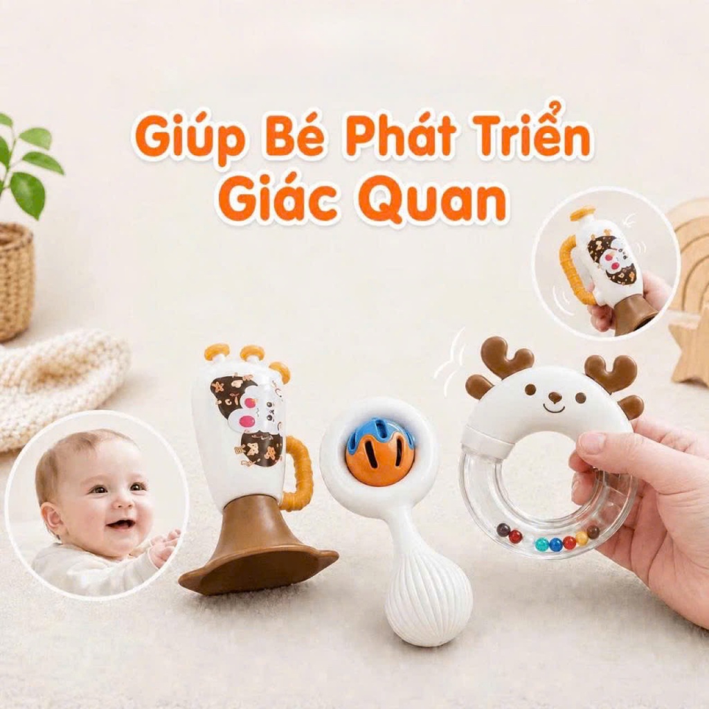 Bộ lục lạc xúc xắc 4 món nhựa ABS – đồ chơi phát triển giác quan cho bé