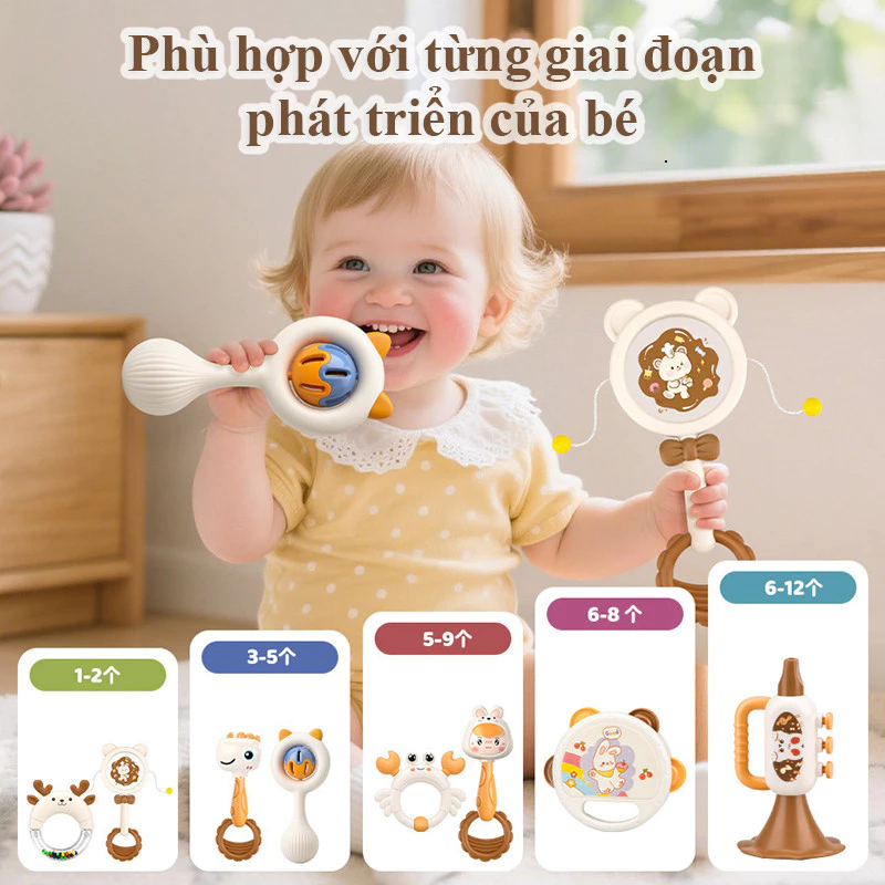 Bộ lục lạc xúc xắc 4 món nhựa ABS – đồ chơi phát triển giác quan cho bé