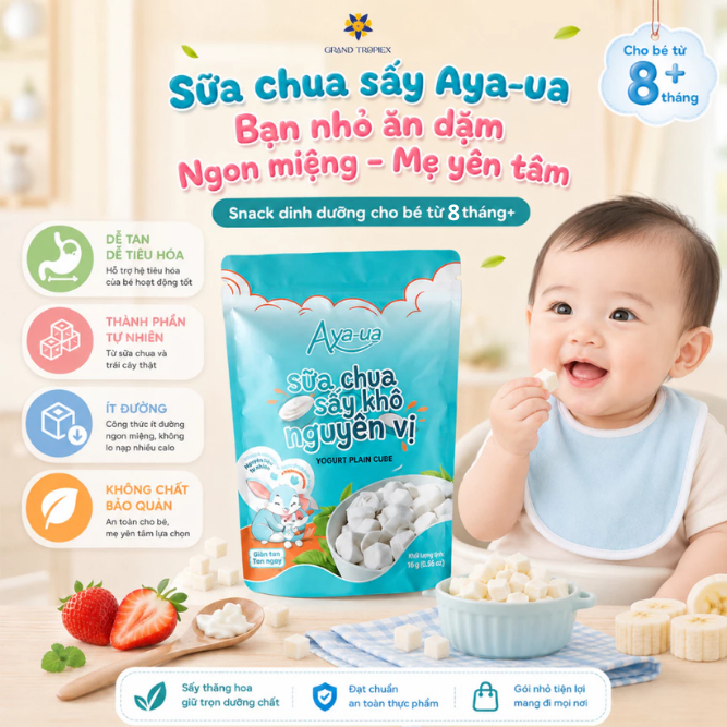 Sữa Chua Sấy Thăng hoa Aya-ua- Sữa chua khô Ăn Dặm Cho bé đa dang hương vị Bổ Sung Lợi Khuẩn (Gói 10g/16g)