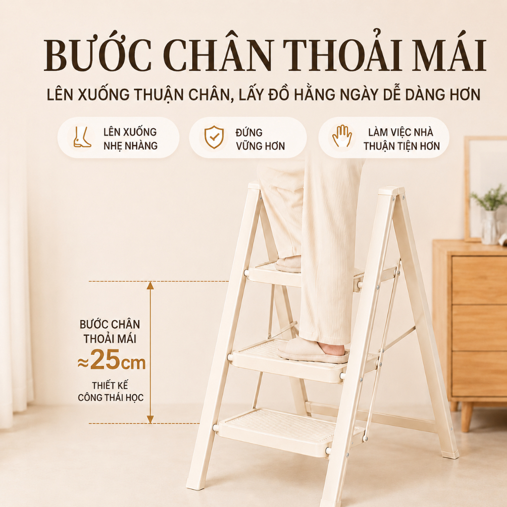 Thang Chữ A Gấp Gọn 2-5 Bậc Chất liệu thép carbon Ổn định không cần lắp đặt Có thể dùng làm giá treo hoa hoặc kệ để đồ