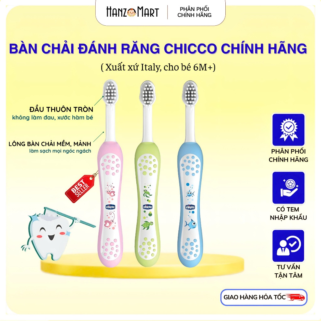 Bàn chải Chicco made in Italy cho bé từ 6-36 tháng tuổi chính hãng hanzomart