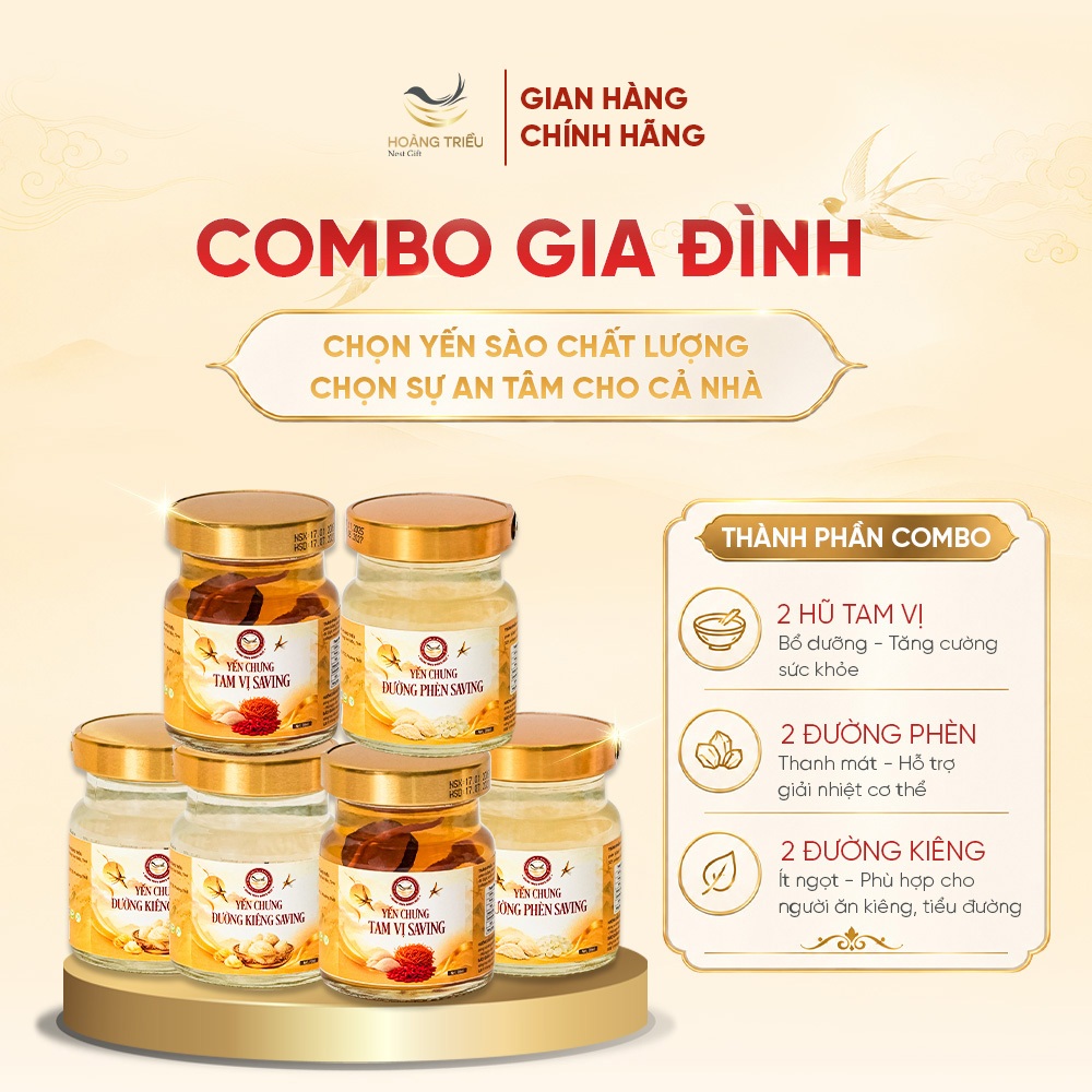 Hoàng Triều Bird's Nest - " Combo Gia Đình " - Set 6 hũ Yến chưng sẵn cao cấp hũ 70ml/ 2000mg
