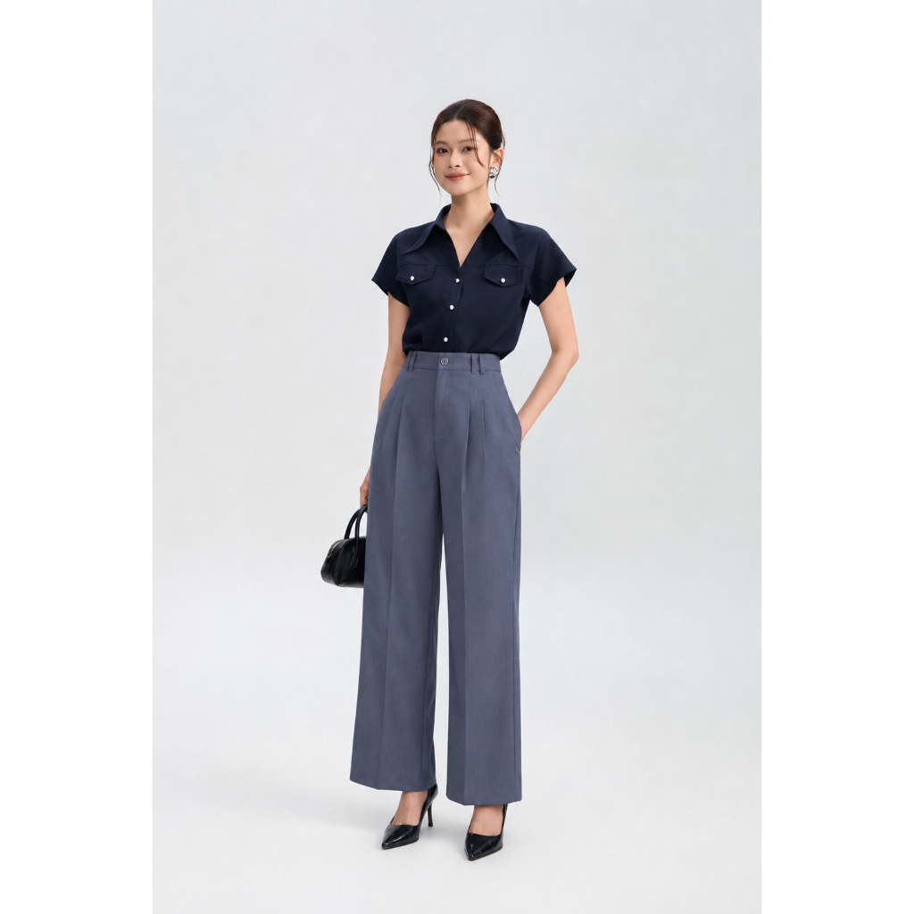 Quần Tây Nữ Ống Rộng GUMAC Xếp 2 Ly Túi Xéo Lưng Cao Chất Chéo Hàn Đứng Form Thanh Lịch LQG05069