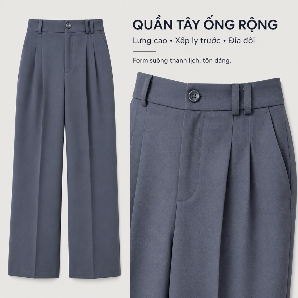 Quần Công Sở GUMAC Form Ống Rộng Thiết Kế Tối Giản Thoải Mái Thanh Lịch Hiện Đại LQG05069