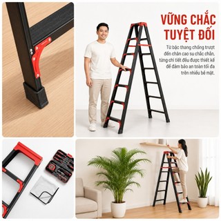 Thang nhôm gấp Thang Chữ A Gấp Gọn các chiều cao 1.2M, 1.5M, 1.8M, 2.1M, Tải Trọng 600kg Thang kim loại Bảo hành 2 năm