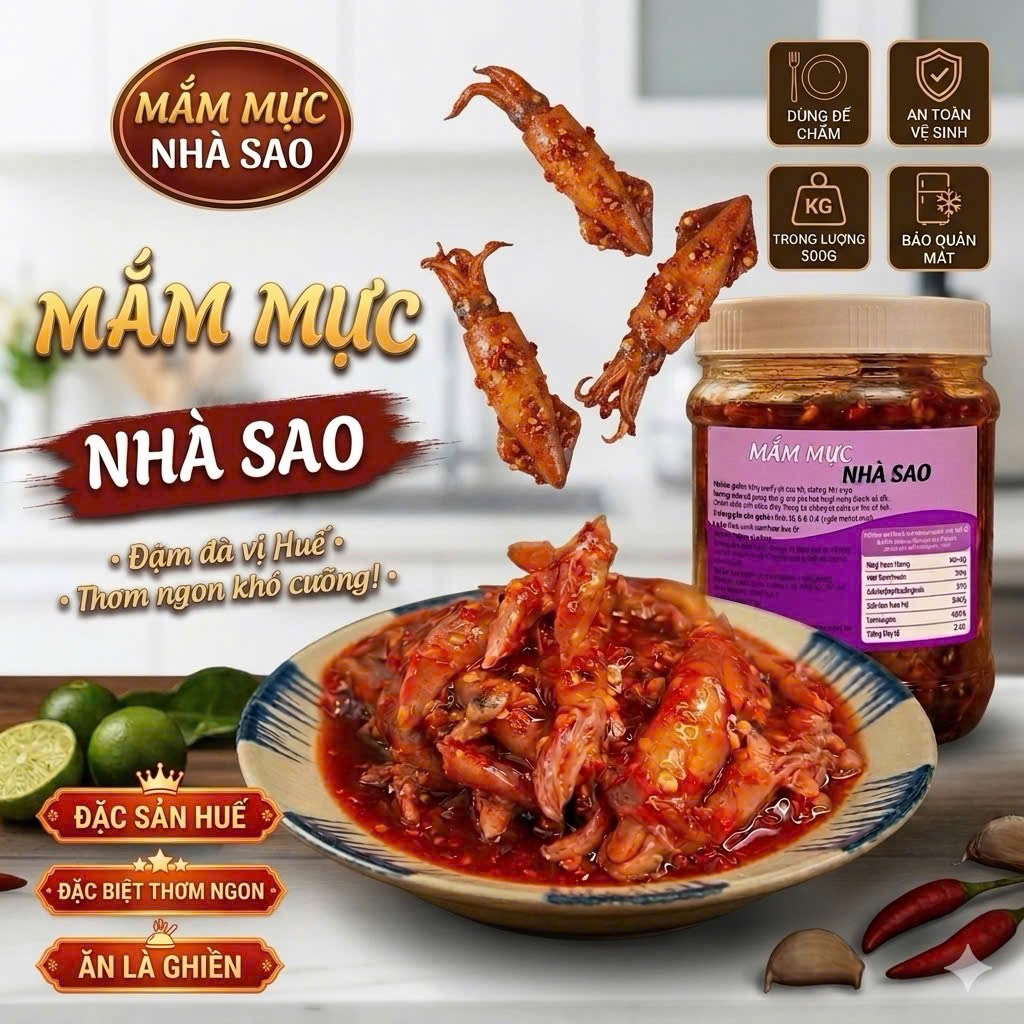 Combo 2 hủ mắm mực pha sẵn không đen, mắm mực Nhà Sao đỏ đẹp không hôi không tanh ạ. tỷ lệ 2 mực/1 nước sốt