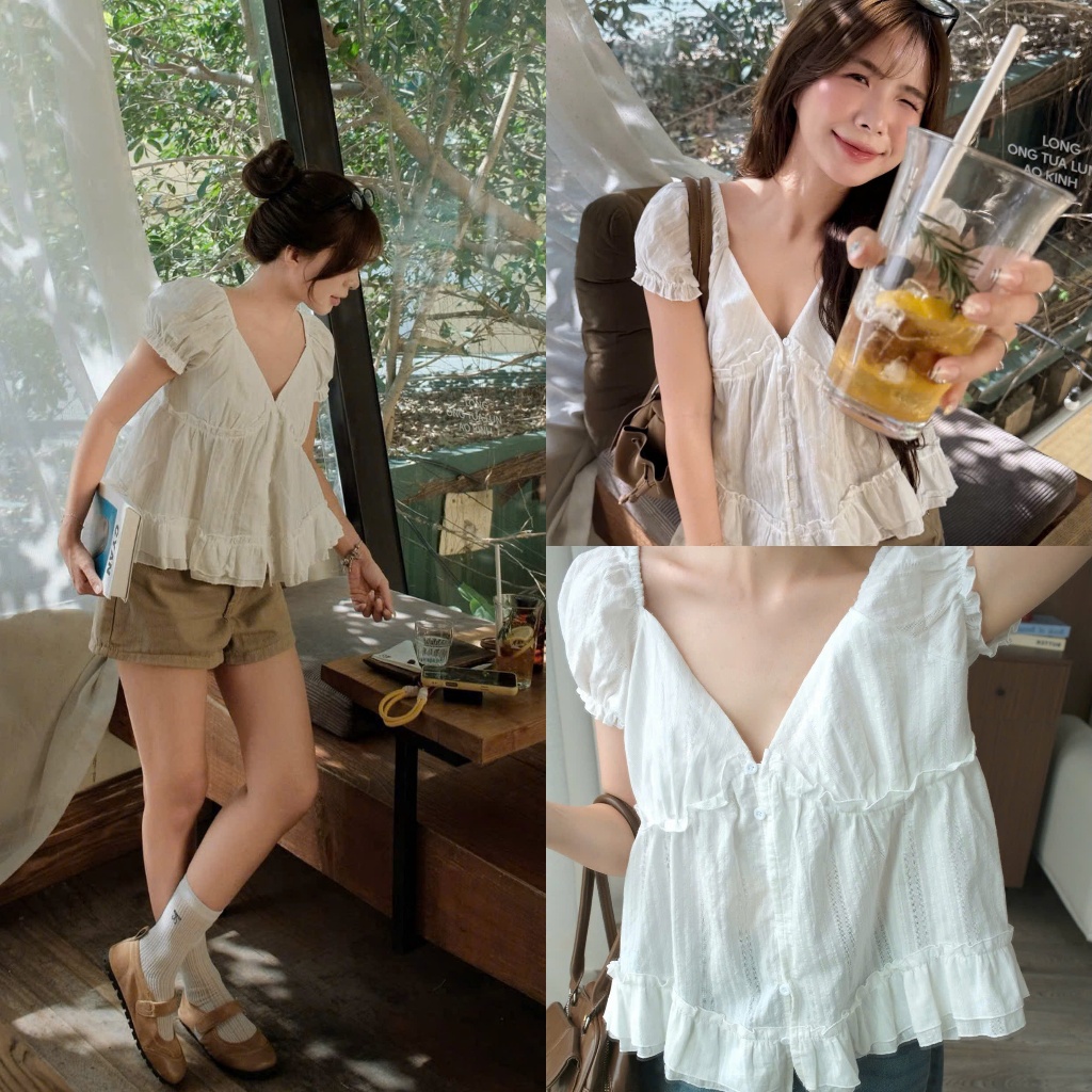 Wendy Top (TSW) Áo babydoll đũi tay bo viền bèo Nữ the.sweaterweather