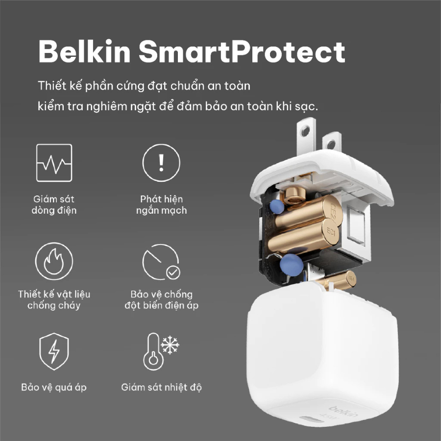 Củ Sạc Nhanh Belkin 45W USB-C PD 3.0 PPS GaN - Hàng Chính Hãng