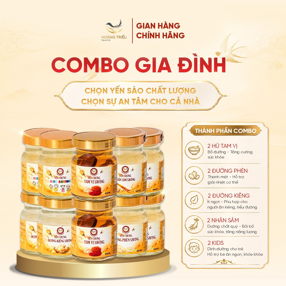 Hoàng Triều Bird's Nest - " Combo Gia Đình " - Set 10 hũ Yến chưng sẵn cao cấp hũ 70ml/ 2000mg