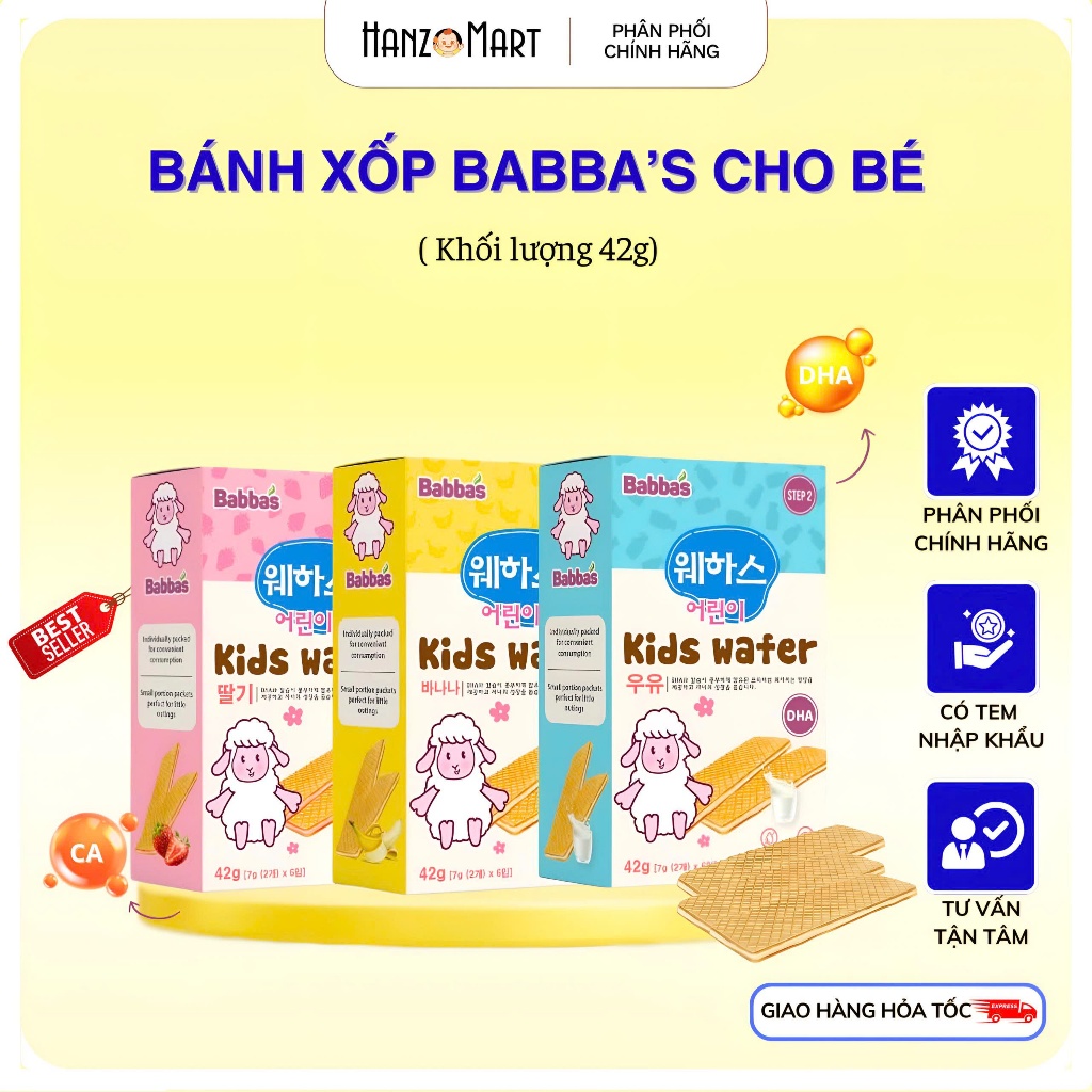 Bánh Xốp Ăn Dặm BABBA'S Giòn Rụm, Thơm Ngon, Bổ Sung DHA Phát Triển Trí Não Cho Bé Từ 8 Tháng Tuổi