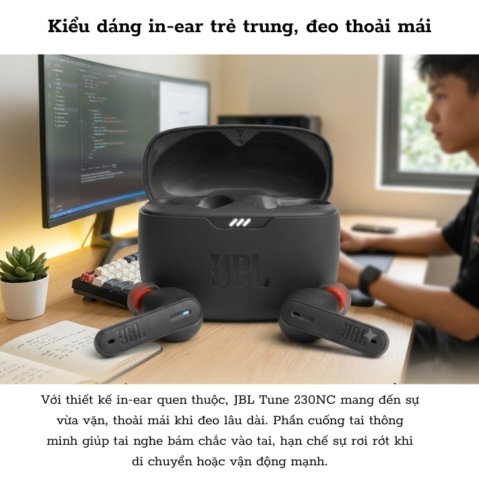Tai Nghe Bluetooth True Wireless JBL Tune 230NC TWS - Bluetooth 5.2 - Pin 10 Giờ - Cảm Ứng Chạm - IPX4 - BH 1 Năm