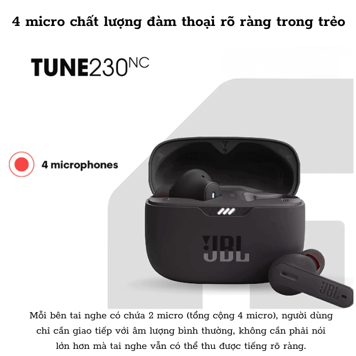 Tai Nghe Bluetooth True Wireless JBL Tune 230NC TWS - Bluetooth 5.2 - Pin 10 Giờ - Cảm Ứng Chạm - IPX4 - BH 1 Năm