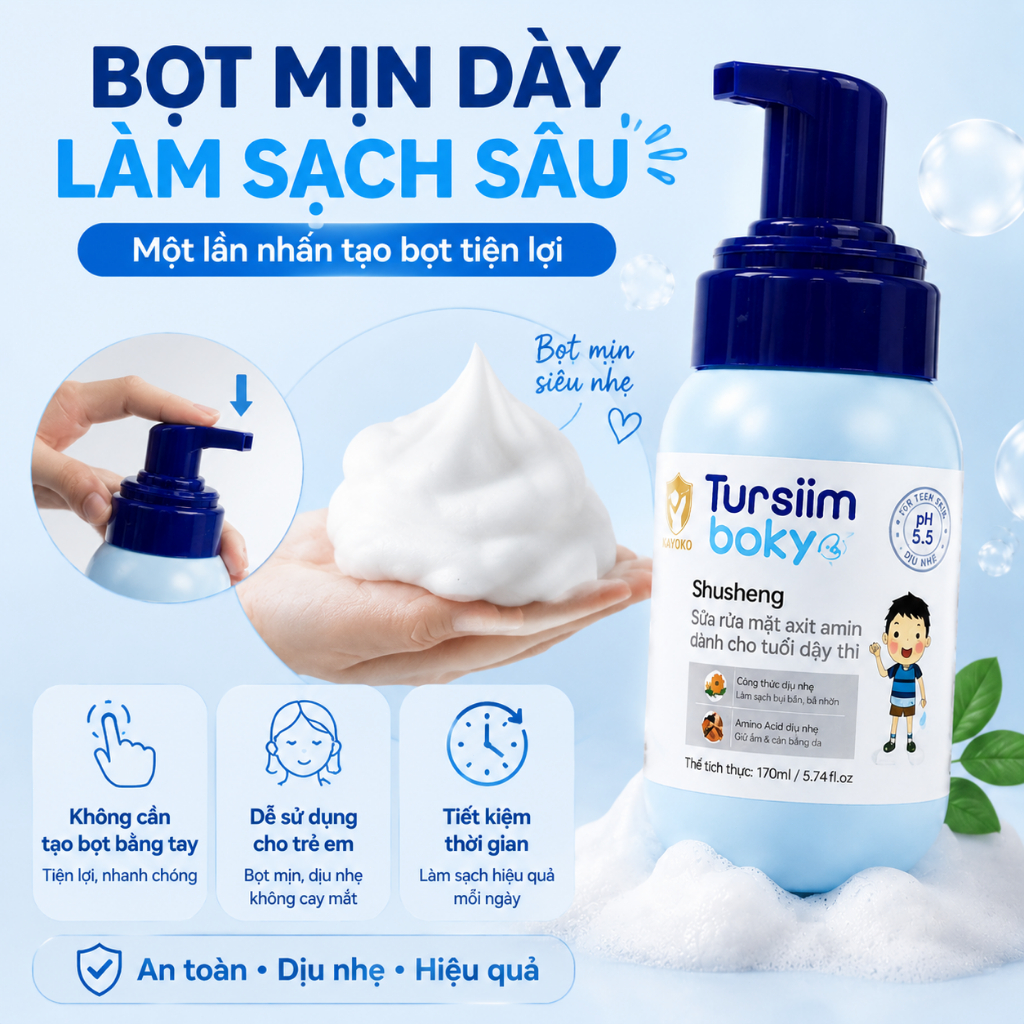 Bọt rửa mặt tuổi dậy thì 170ml – Chứa Amino Acid, làm sạch dịu nhẹ, giảm dầu nhờn, da mềm mịn