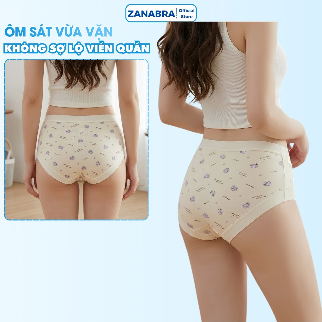 [Hàng Mới Về] Quần lót nữ cotton viền su co giãn thoáng khí, Quần chip nữ màu pastel họa tiết gấu cute ZANABRA L6408