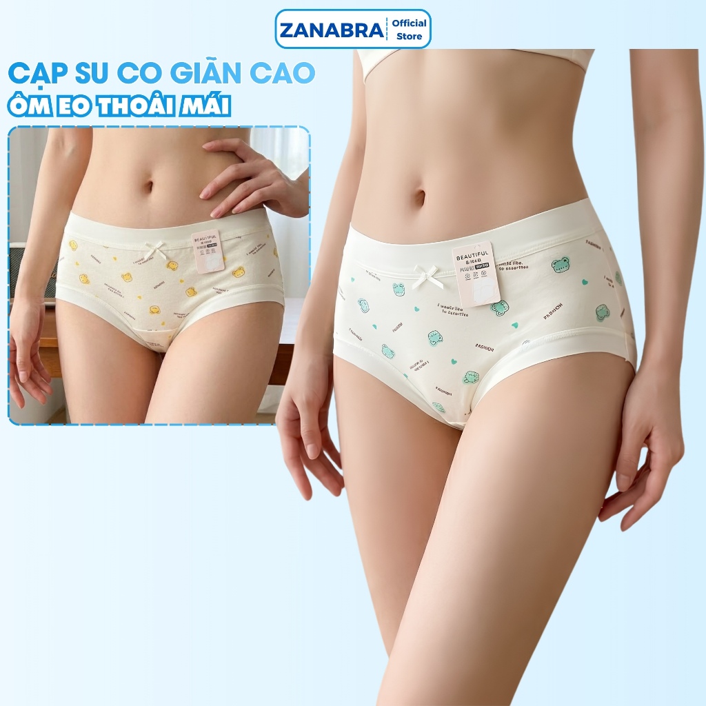 [Hàng Mới Về] Quần lót nữ cotton viền su co giãn thoáng khí, Quần chip nữ màu pastel họa tiết gấu cute ZANABRA L6408