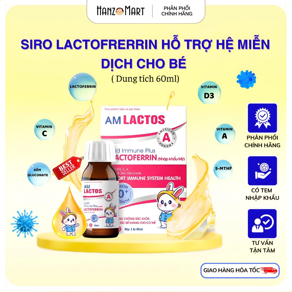 AM Lactos - Bổ sung Lactoferrin đậm đặc dạng lỏng giúp hỗ trợ nâng cao sức đề kháng cho trẻ