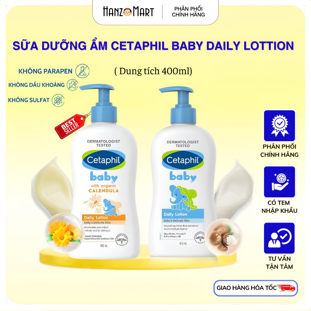 Sữa dưỡng ẩm dịu lành cho bé Cetaphil Baby Daily Lotion / Organic Calendula 400ml - hanzo2009