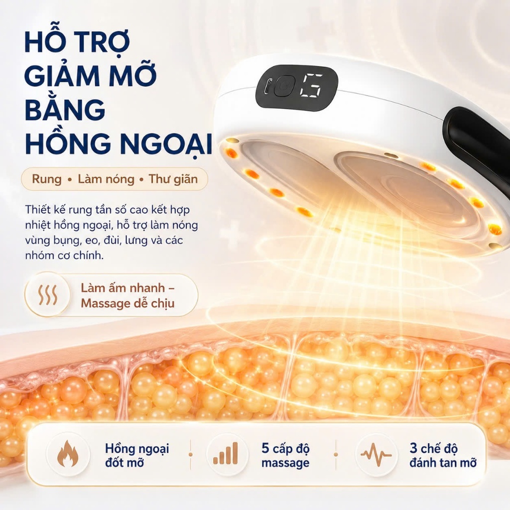 Đai Quấn Nóng Tan Mỡ Bụng Vibro, Máy Massage Rung Lắc Giảm Béo Đốt Mỡ Bụng Tại Nhà Cho Mẹ Sau Sinh