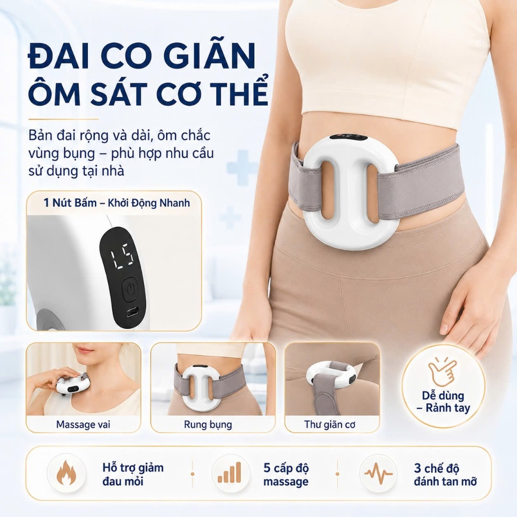 Đai Quấn Nóng Tan Mỡ Bụng Vibro, Máy Massage Rung Lắc Giảm Béo Đốt Mỡ Bụng Tại Nhà Cho Mẹ Sau Sinh