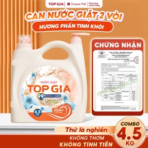 Can Nước Giặt Xả Top Gia 2 Vòi 4.5KG Lưu Hương Thơm 100H, Sạch Nhanh Dịu Nhẹ
