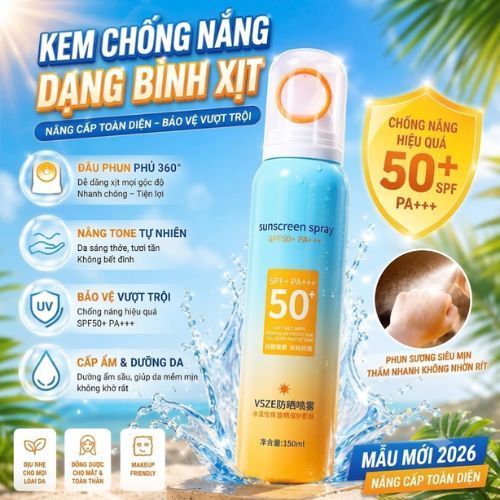 Kem chống nắng dạng bình xịt đầu phủ 360 độ SPF+ PA+++ Ova Mingduo lọ 150ml, dưỡng ẩm nâng tone da.