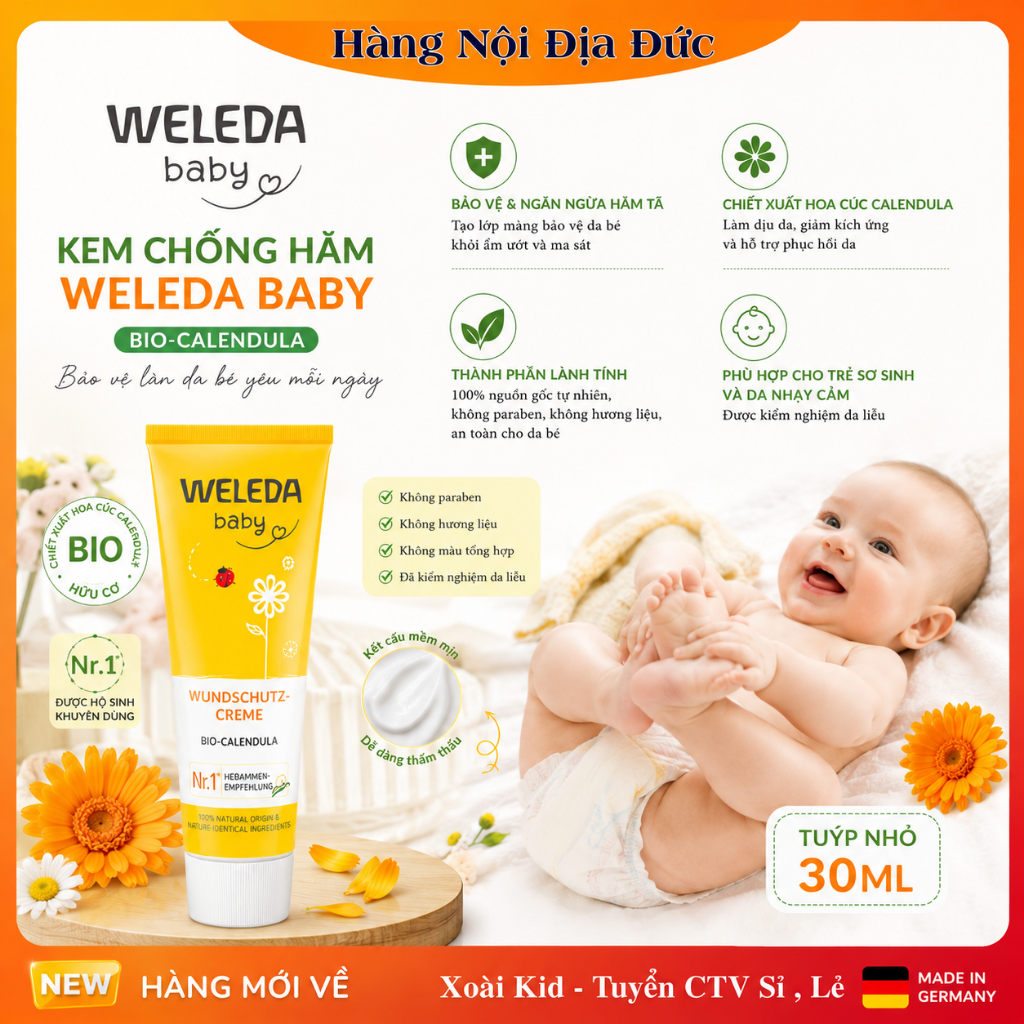 [Hàng nội địa Đức] Kem chống hăm WELEDA dòng hữu cơ cao cấp cho bé của Đức- 75mlDate mới nhất
