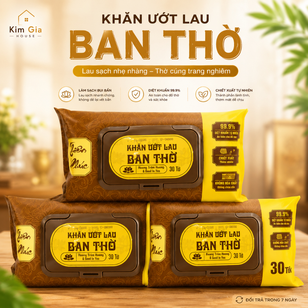 Combo 10-20 Gói Khăn Ướt Lau Ban Thờ Thiên Phúc Hương Trầm Hương Và Quế An Yên Tự Nhiên Tiện Lợi An Toàn Sạch Sẽ