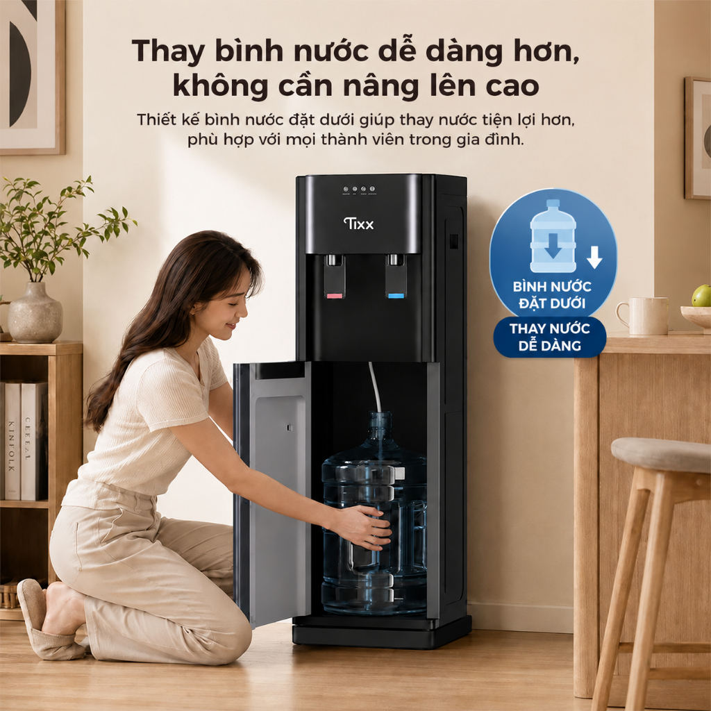 TIXX Cây nước nóng lạnh 500W Máy lọc nước nóng lạnh nạp đáy Hàng chính hãng Ấn nhẹ lấy nước