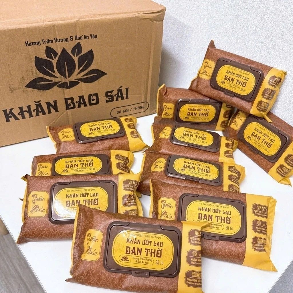 Combo 10-20 Gói Khăn Ướt Lau Ban Thờ Thiên Phúc Hương Trầm Hương Và Quế An Yên Tự Nhiên Tiện Lợi An Toàn Sạch Sẽ