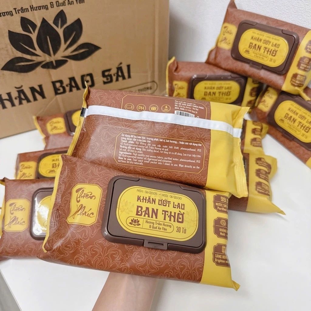 Combo 10-20 Gói Khăn Ướt Lau Ban Thờ Thiên Phúc Hương Trầm Hương Và Quế An Yên Tự Nhiên Tiện Lợi An Toàn Sạch Sẽ