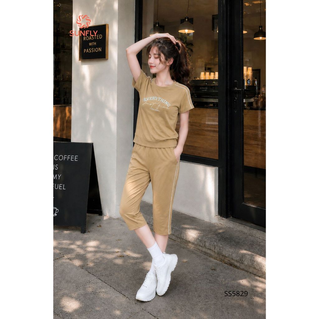 SS5829 Bộ thể thao nữ cotton compact áo cộc quần ngố