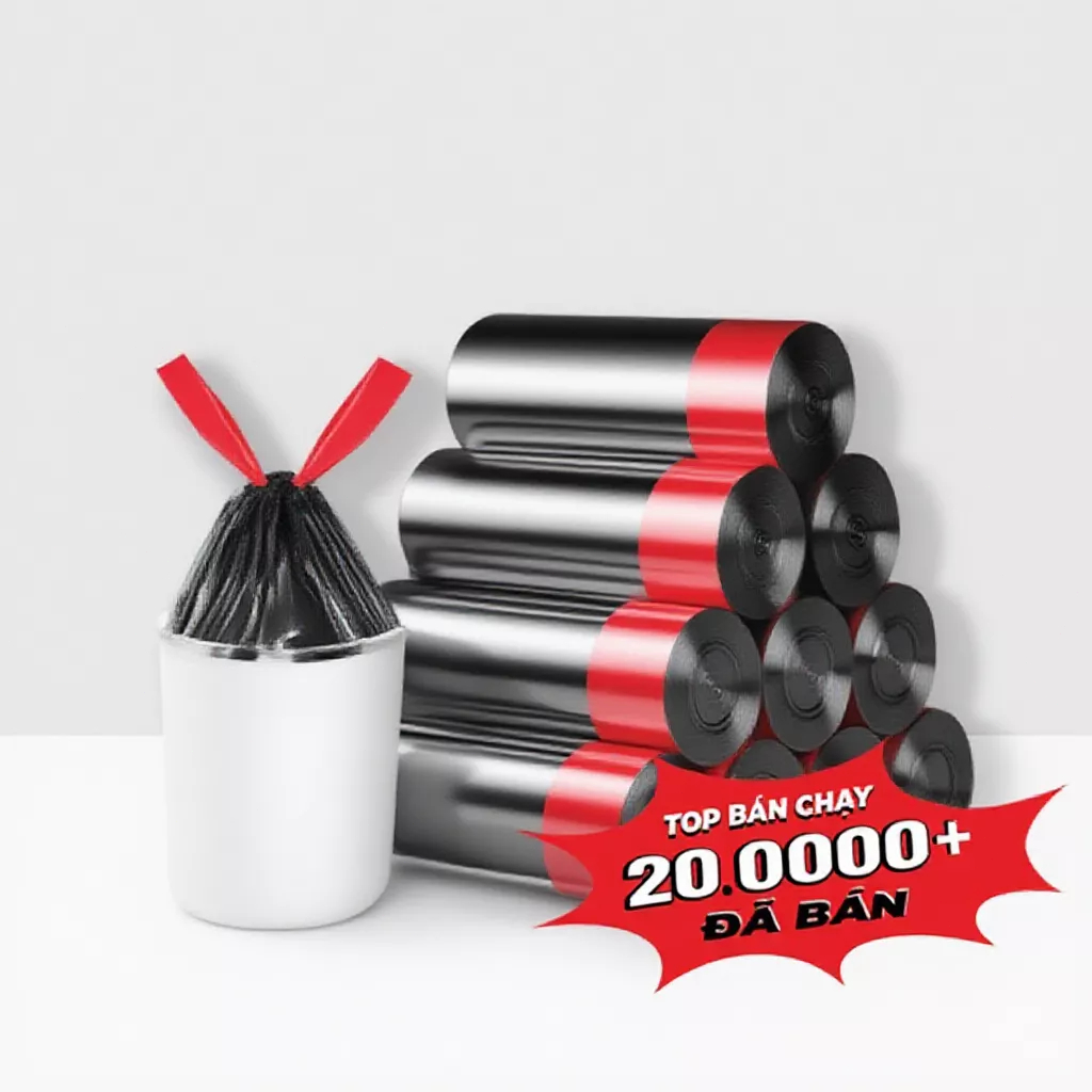 Túi rác rút dây siêu bền 15 cuộn – thân thiện môi trường, chống rách chống rò rỉ, tiện lợi cho gia đình
