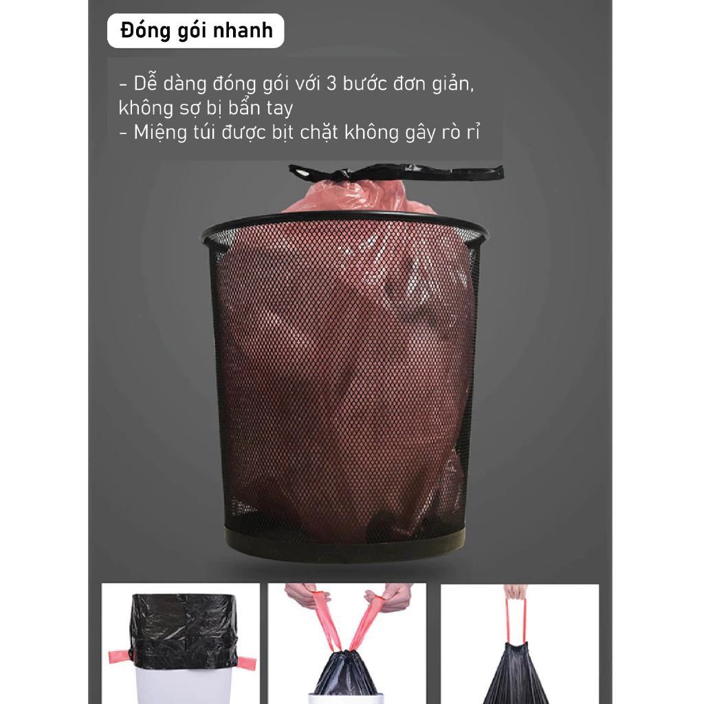Túi rác rút dây siêu bền 15 cuộn – thân thiện môi trường, chống rách chống rò rỉ, tiện lợi cho gia đình